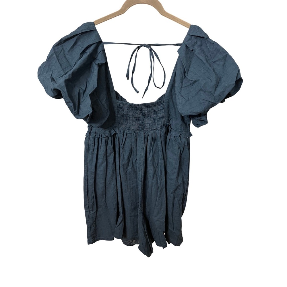 NEW Anthropologie Pilcro Puff-Sleeve Babydoll Romper Size Medium Blue - Picture 8 of 8
